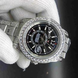 Full Diamond SKY Watch 40MM Luxury Iced Out Watch Automatic Men Silver Stainless case black face Waterproof Stainless Set Diamond258V