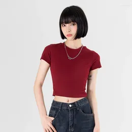 Women's T Shirts Short-Sleeved T-shirt Cotton Red Slimming Short Spring And Summer Tight High Waist American Top Fashion All-Match Casual