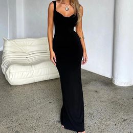 Casual Dresses Fashion Women's Satin Bow Long Dress Sleeveless Backless Solid Colour Cocktail Formal Gown Streetwear