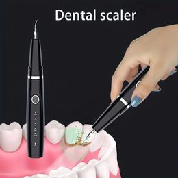 1pc Tartar Removal For Teeth, 5 Gears Adjustment Tooth Cleaner With Led Light, With Stainless Steel Magnifying Oral Mirror, Rechargeable Dental Cleaning Kit.