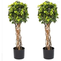 Decorative Flowers Set Of 2 Single-Ball English Ivy Topiary - 30-Inch Faux Plants With UV-Resistant Leaves Natural Trunks And 7-Inch