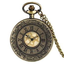 Pocket Watches Retro Bronze Hollow Flip Quartz Watch Roman Numerals Gold Dial Fashionable And Durable Chain Pendant Necklace Gifts223o