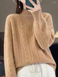 Women's Sweaters Chic Women Autumn Winter Thick Pullover Merino Wool Sweater Warm Casual Mock Neck Twist Flower Cashmere Knitwear Korean