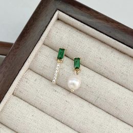 Dangle Earrings Natural Pearl Drop Earring For Women Geometric Genuine Freshwater Green Crystal Brass/14k Gold Filled HYACINTH