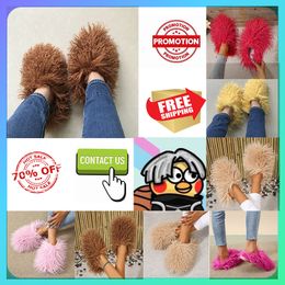 Free shipping Designer Casual Platform Plush Slides Slippers Men Woman Keep warm warm with plush Light weight Large size soles Flat Winter sandals 36-49