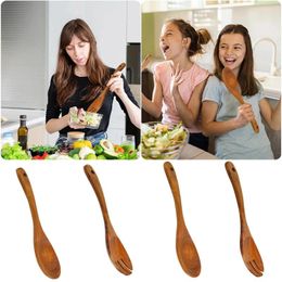 Dinnerware Sets Wooden Spoon Fork Set Large Handle Dinner Service Cooking Utensils Tableware Kitchen