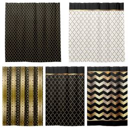 Elegant black and gold leaf seamless pattern chevron striped shower curtain bathroom curtain with hook bathroom curtains l220cm 240118