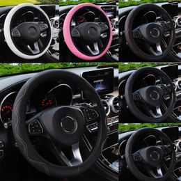 Steering Wheel Covers All Seasons Unlined Stretch Fiber Leather Embossed Cover 38cm Car Handlebar Gloves