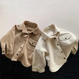Children Long Sleeve Shirts Jacket Baby Pocket Coat Fashion Girls Cardigan Vintage Kids Boys Autumn Clothes 240122