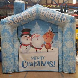 Customised Printing inflatable santa's Grotto 11.5x10x10ft christmas Santa Cottage House Tent Shelter Cabinet Cabin balloon for Xmas Festival Decoration