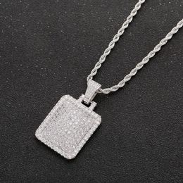 Men Iced Out Dog Tag Pendant Necklace With Rope Chain Cubic Zircon Charms Hip Hop Jewelry275A