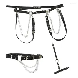 Belts H9ED Black Faux Leather Chain Belt Goth Sexy Body Skirt Punk Style Strap Waist For HARNESS Dance Jewelry