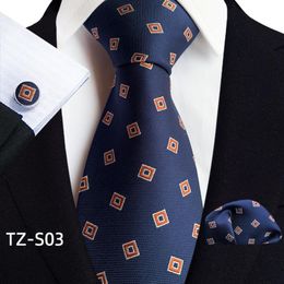 Hi-Tie Silk Men Tie Set Floral Yellow Gold Ties and Handkerchiefs Cufflinks Set Men's Wedding Party Suit Fashion Neck Tie C-32629