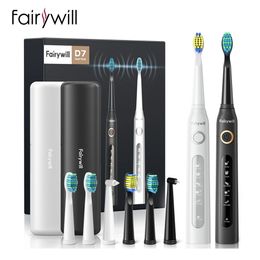 Fairywill Sonic Electric Toothbrush FW-D7 set USB Charge Toothbrushes case for Adult with tooth brush Heads 5 Mode Smart Time 240127