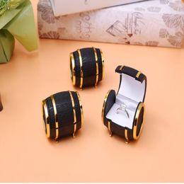 Simple Seven Cute Black Beer Barrel Plastic Flocking Ring Jewellery Box Earring Ear Stud Case Gift Container184b