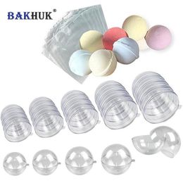 BAKHUK 50pcs Transparent Plastic Bath Bomb Molds Christmas Ball Ornaments & 100 Shrink Wrap Bags 25 Sets 5 Sizes 343D