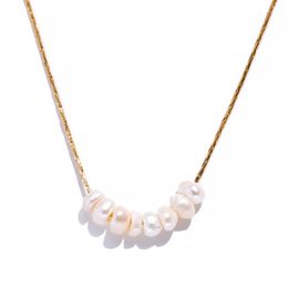 Tarnish Free Natural Pearl Beads Chic Exquisite Necklace Thin Chain 14k Yellow Gold Minimalist Charm Collar Jewelry Women