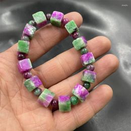 Strand Pink Peach Blossom Jade Three-Dimensional Square Small Stone Bracelet