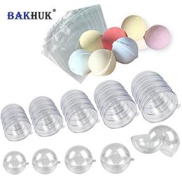 BAKHUK 50pcs Transparent Plastic Bath Bomb Moulds Christmas Ball Ornaments & 100 Shrink Wrap Bags 25 Sets 5 Sizes 240a