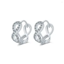 Stud Earrings Simple Female 925 Sterling Silver Double 8 Shaped Infinity Hollow Out Single Zircon For Women Wedding Gift