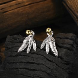 Earrings 925 Sterling Silver Personality Feather Stud Earrings for Women Fashion Exaggerated Temperament Jewellery Gift