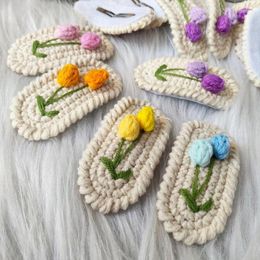 Hair Accessories Cute Cartoon Knitted Hairpins Children'S Clip Handwoven Crochet Tulip Flower Bb Baby Girl Headwear