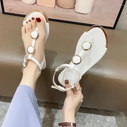 Sandals 2024 Women's Shoes Buckle Strap Fashion Metal Decoration Dress Women Pinch Toe Flat