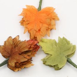 Decorative Flowers Maple 5Leaves Mini Nylon Silk Fake Home Artificial Craft Flower Wedding Party Christmas Decoration DIY Wreath Gift