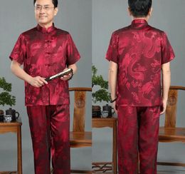 Wholesale Traditional Chinese Style Men Hanfu Suit Silk Satin Tang Clothes Kung Fu Tai Chi Sport Suits Casual Pajamas M-XXXL