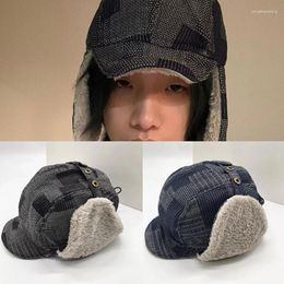 Berets 2024 Fashion Y2K Russian Hat For Men Earflap Pilot Retro Winter Korean Bomber Trapper Thickened Warm Cap Women's Ski