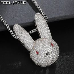 Hip Hop Iced Out CZ AAA Bling Bad Bunny Cubic Zirconia Necklaces & Pendants for Men Jewellery With Chain Y1220204V