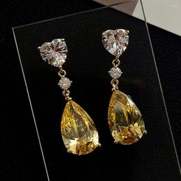 Dangle Earrings Gorgeous Yellow Cubic Zirconia Drop Earring Women For Wedding Accessories High Quality Silver Colour Elegant Lady Jewellery