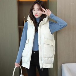 Women's Vests 2024 Spring Fall Waistcoat Vest Women Outwear Korean Loose Bright Warm Female Hooded Down Cotton Jacket