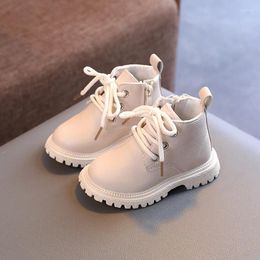 Boots Children's Boys' Ankle British Leather Girls' Single Simple PU Pure Color Lace-up Kids Shoes