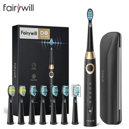 Fairywill Electric Sonic Toothbrush 5 Modes Replacement Heads Waterproof Travel Case Powerful Cleaning Soft Heads Toothbrush Set 240127