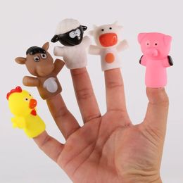 Finger Puppets Plastic Toy Baby Mini Animals Educational Hand Cartoon Rubber Doll Puppet Theatre Toys for Children Gifts 240126