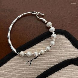 Strand Sterling Silver Semi-bangle Pearl Women Girl Female French Retro Simple Senior Sense Ins Irregular Baroque Bracelet Hand String