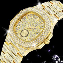 18K Gold Watches for Men Luxury Full Diamond Men's Watch Fashion Quartz Wristwatches AAA CZ Hip Hop Iced Out Male Clock reloj271D