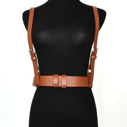 Sexy Punk PU Leather Belts For Women Brown Black Slim Body Bondage Cage Sculpting Harness Waist Belt Straps Suspenders2617