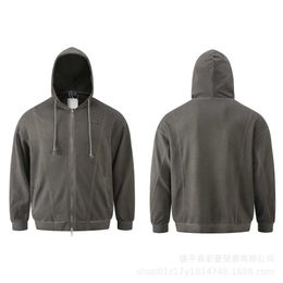 High Street Black Grey Simple Cotton Zipper Hoodie Coat with Men's and Women's Spliced Washed Autumn/winter Hoodies