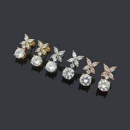 Luxury diamond stud branded logo engrave jewelry lady studs Classic design earrings Stainless Steel silver elagant women small ear286D