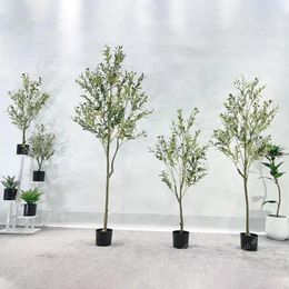 Decorative Flowers Imitative Tree Green Plant Decoration Olive Branch Leaf Shopping Mall Fake Trees