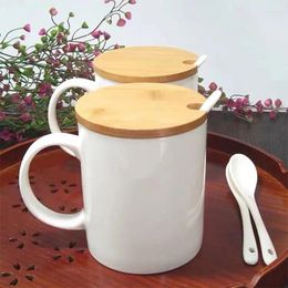 Mugs Cute Ceramic Cup Breakfast Coffee Milk With Wooden Lid Spoon Home Office Drinking Couples Gift