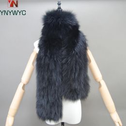 Women's Scarf Soft Knitted Lady Long Style Real Fox Fur Shawl Wrap Natural Fox Fur Ring Scarves Winter Warm Real Fox Fur Scarf240125