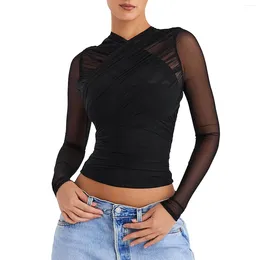 Women's Blouses Slimming Long Sleeve Shirt Elegant Designed Back Zipper Micro Transparent Women T Shirts Loose Womens Athletic Top