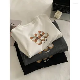 Women's T Shirts Spring Brushed Cartoon Long Sleeve T-shirt Women Round Neck Thick Casual Loose Cotton Pullovers Top