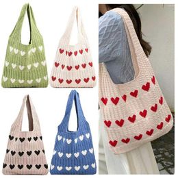 Evening Bags Women Knit Love Tote Bag Colour Blocking Lightweight Handbag Large Capacity Crochet Satchel Armpit Hobo Commuting