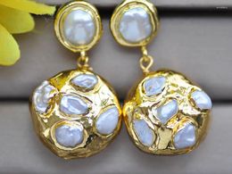 Dangle Earrings Z10308 26mm (big-leaf Hydrangea) White Baroque Pearl Gold-plating Earring