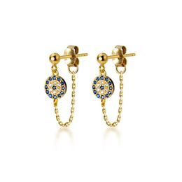 Stud Lucky Blue Zircon Earrings For Women Rose Gold Chain 925 Sterling Silver Earring Fashion Jewelry Gift Whole198Q