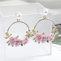 Stud Earrings Imitation Pearl Beautiful Flower Metal CZ Gift For Friend